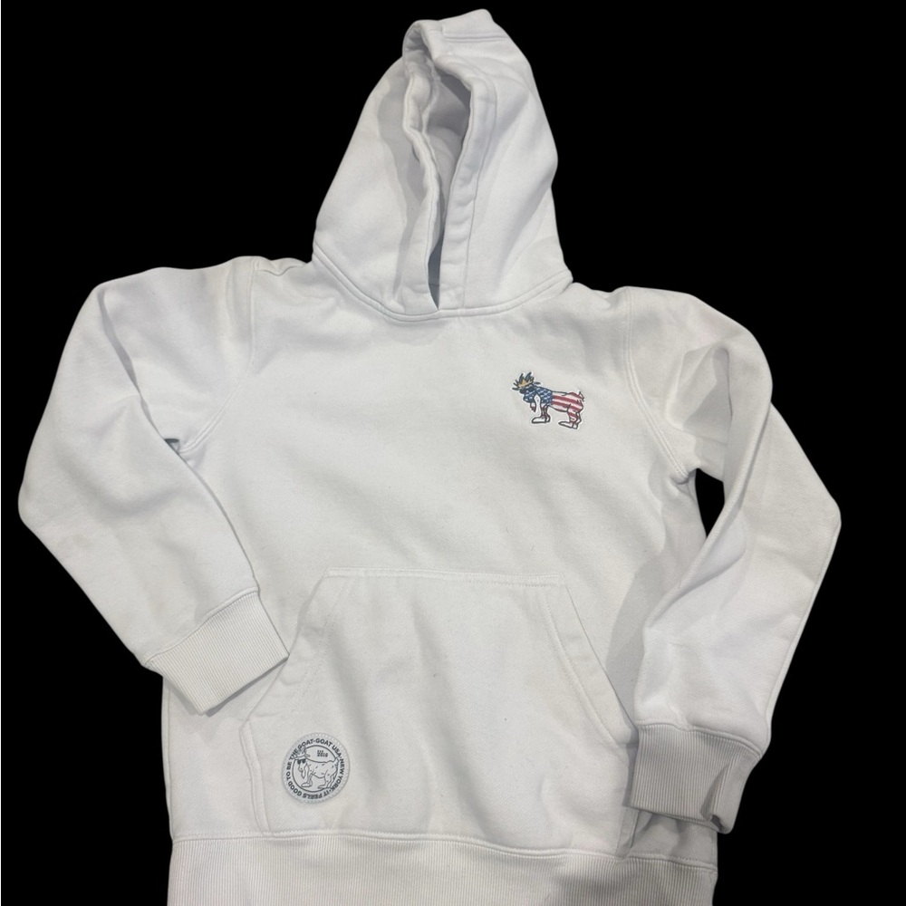 GOAT USA Kids White Hooded Sweatshirt with Flag Graphic